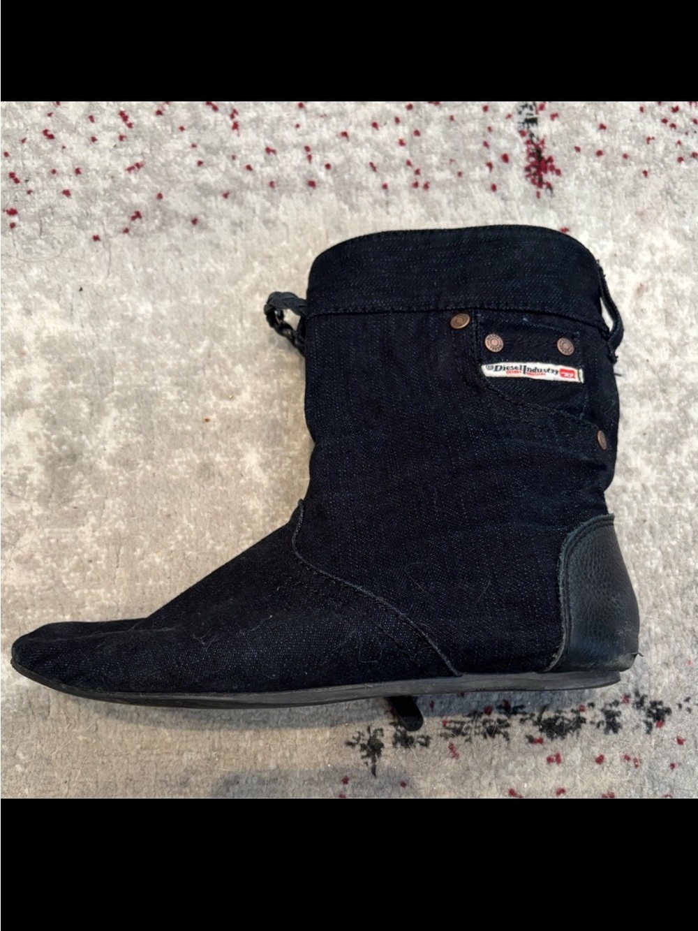 Diesel Denim Ankle Boots with Belt Crystals Strap – Edgy Casual Style size 5.5 - Picture 4 of 16